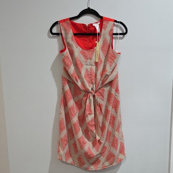 Esley Dresses & Skirts - Esley By Anthropology Orange and Cream Patterned Mini Dress Sz L New With Tag